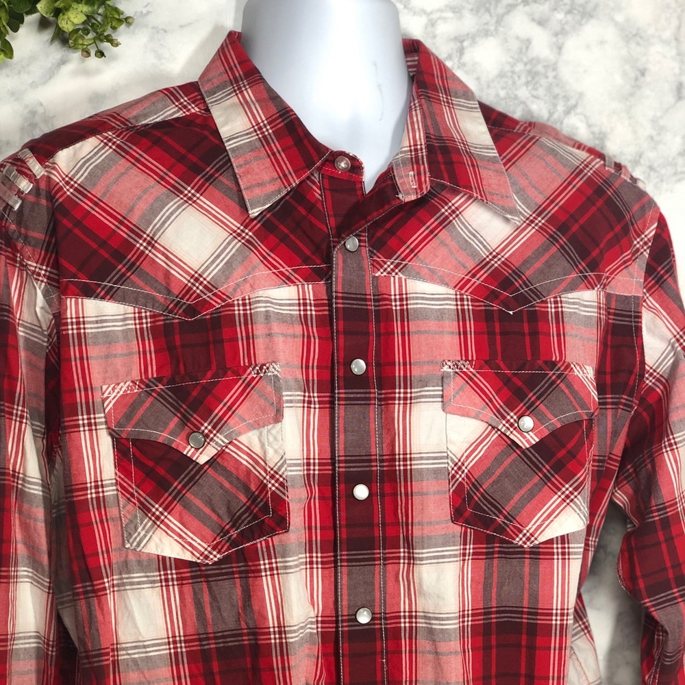 ROCK N ROLL PLAID RED BUTTON XL MEN
